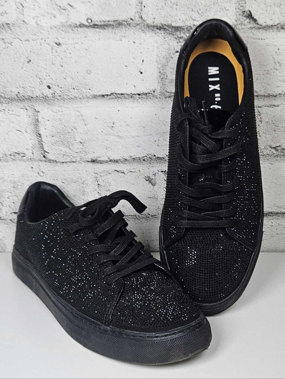 Mix No 6 Womens Size 10 Black Rhinestone Sparkle Lace Up Low Top Sneakers